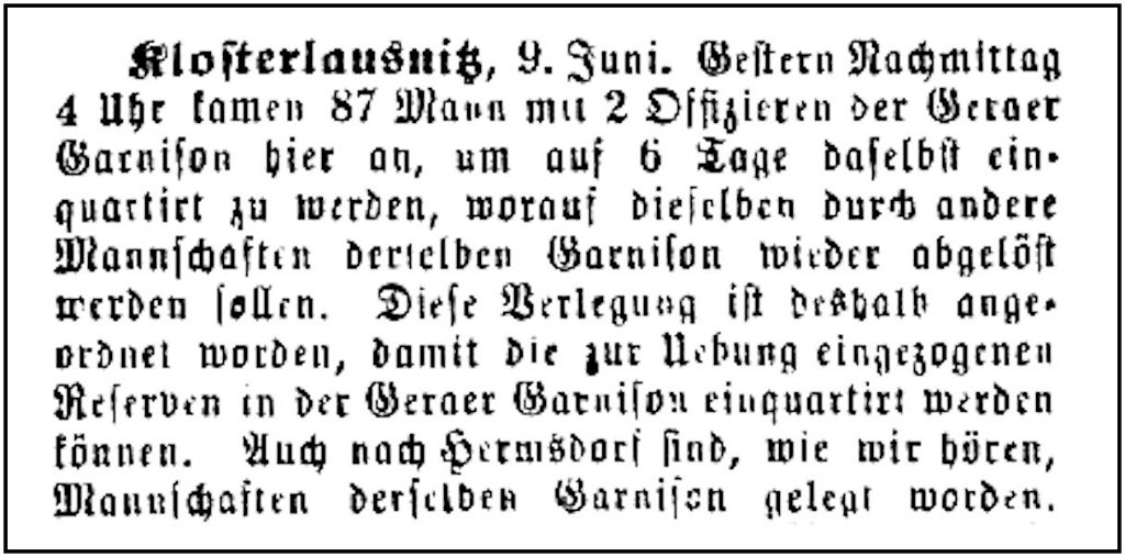 1880-06-09 Kl Einquartierung